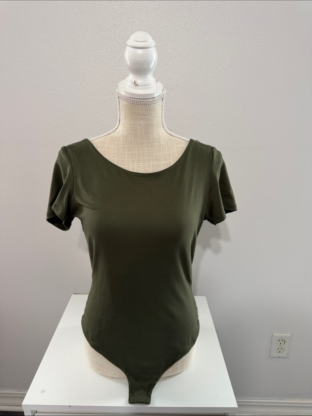 Pink Lily Olive Green Scoop Neck Short Sleeve Bodysuit